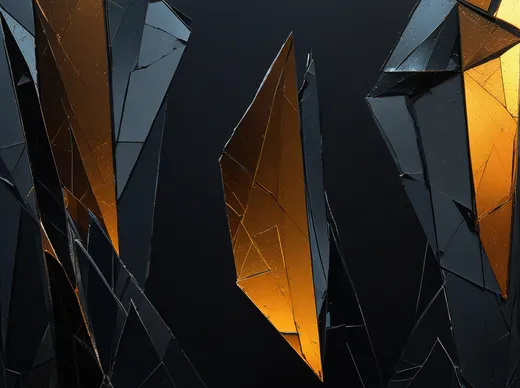 Abstract shattered dark geometric panels with a glowing amber shard at the center, conveying disconnected data